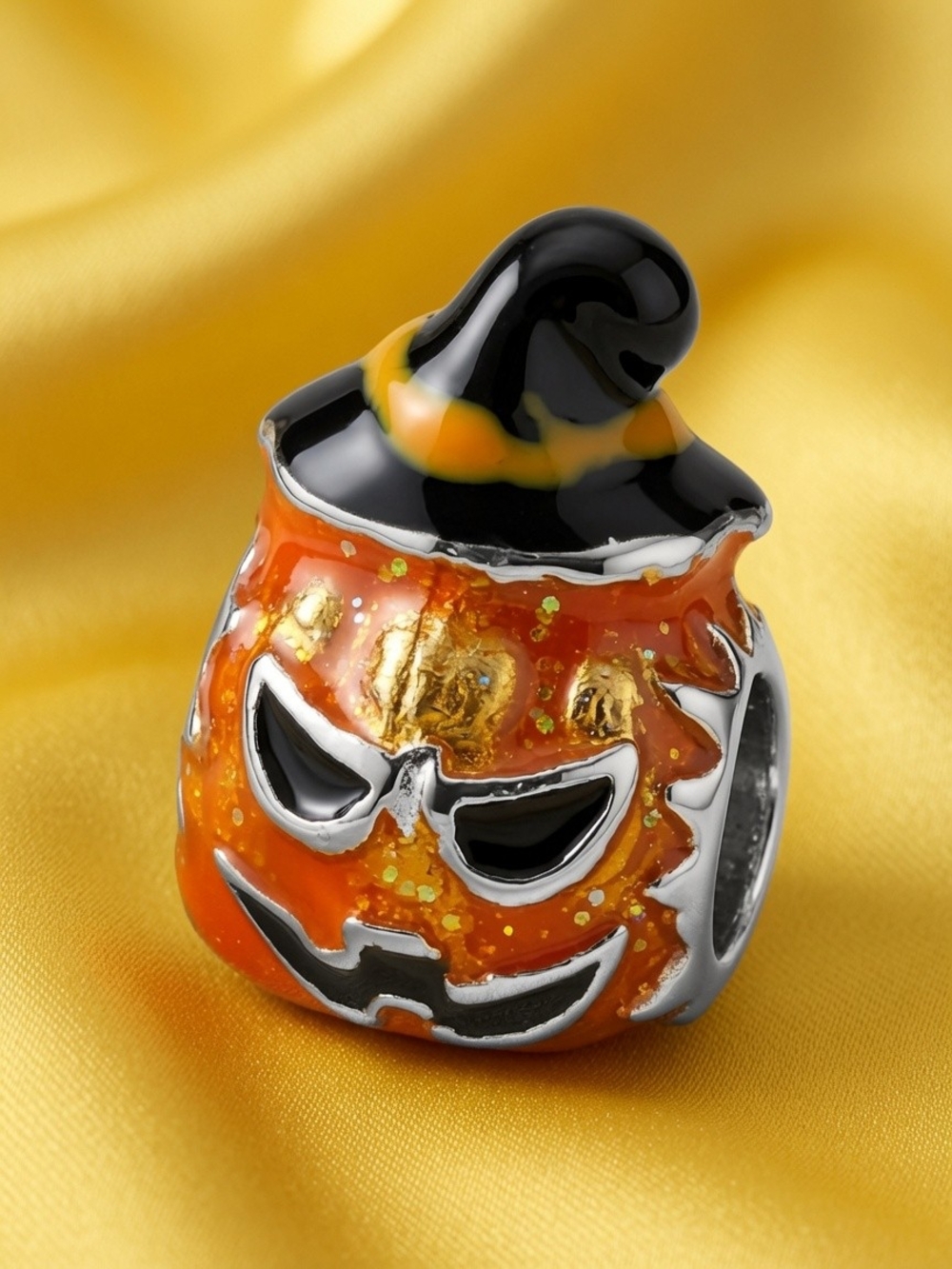 Halloween Pumpkin Charm Bead in Orange and Black